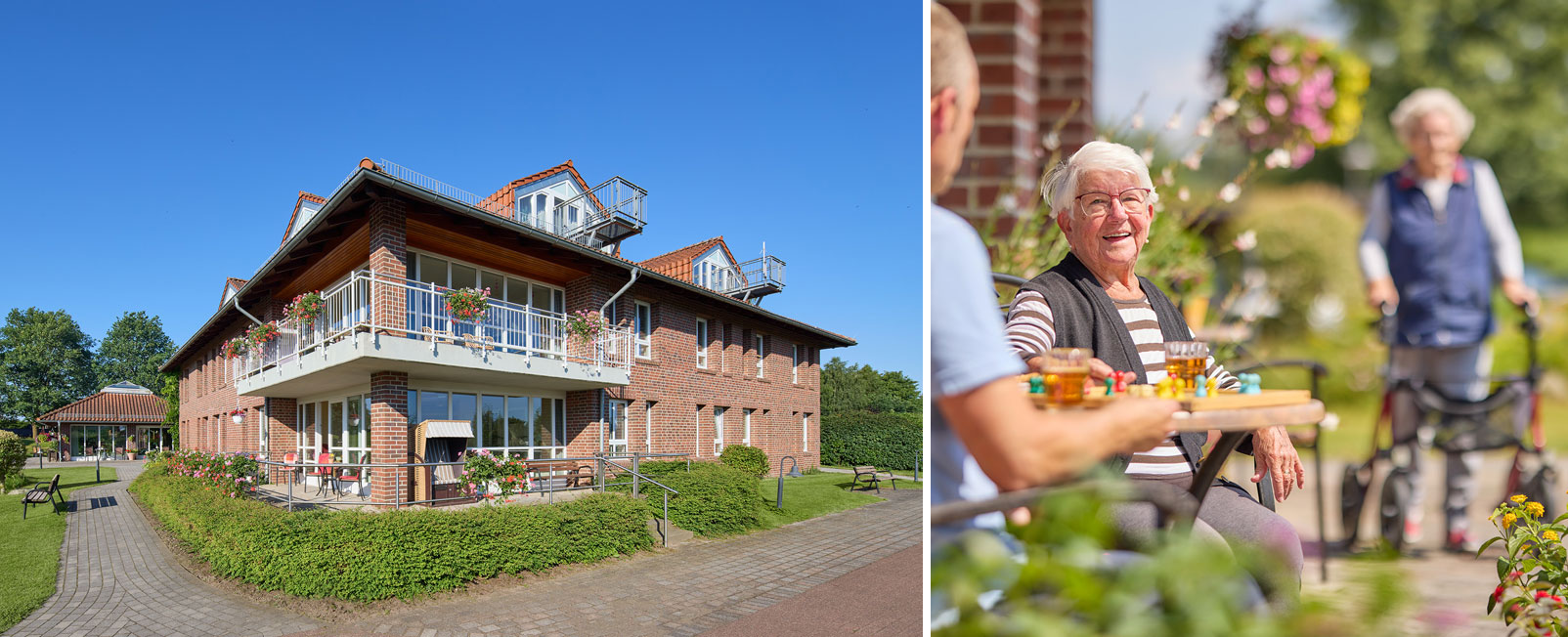 Begrüntes Außengelände mit liebevoll gestalteten Terrasssen